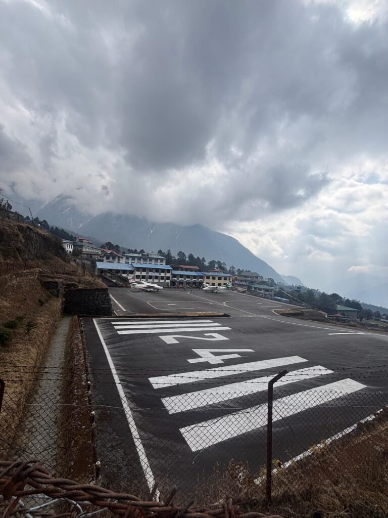 A view of Lukla Airport's short runway, known as the gateway to the Everest region.