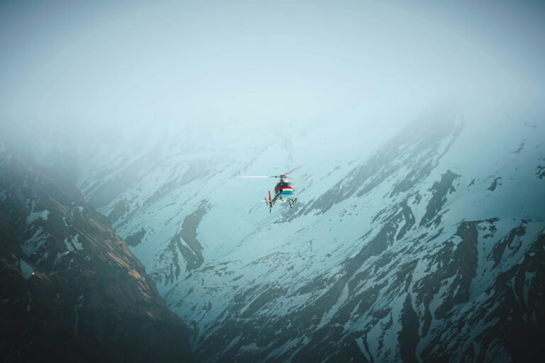 helicopter flying on Annapurna mountain in Nepal