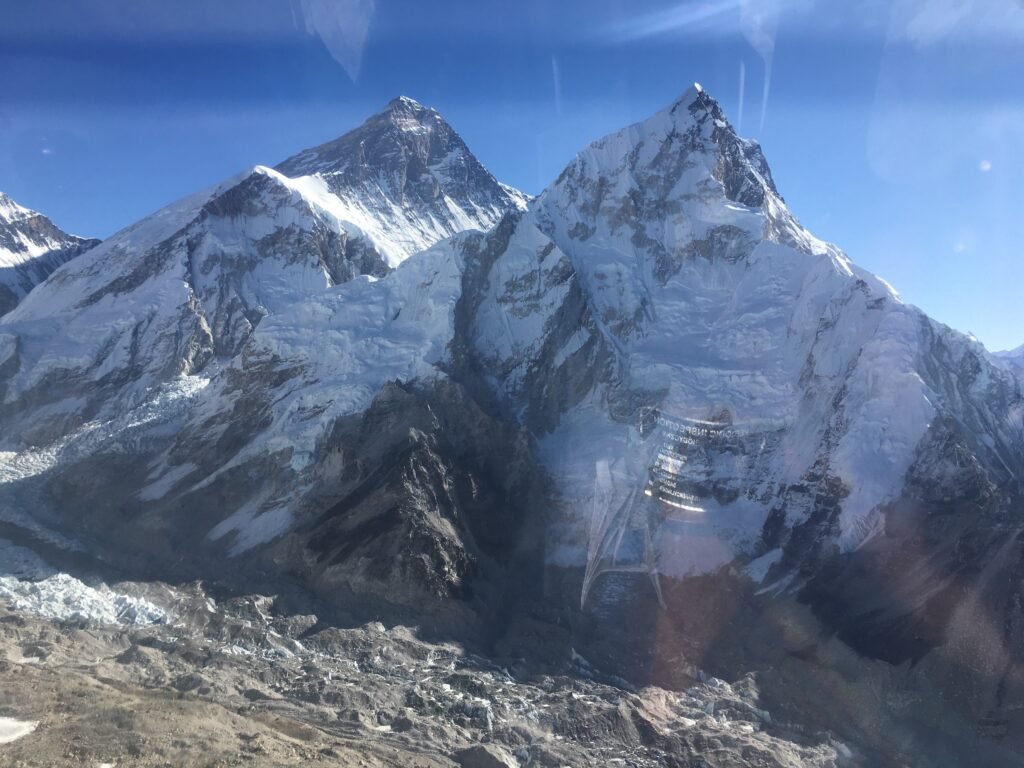 Aerial view of Mount Everest from a helicopter.