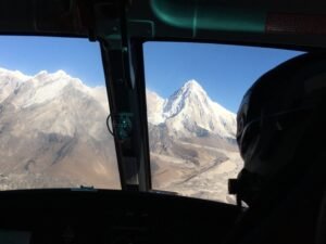 Aerial view of the Everest region from inside a helicopter