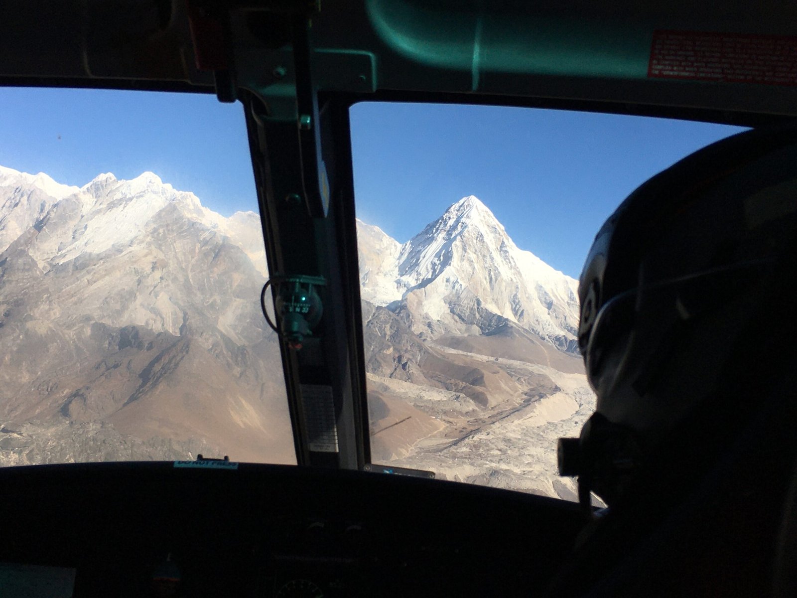 Aerial view of the Everest region from inside a helicopter